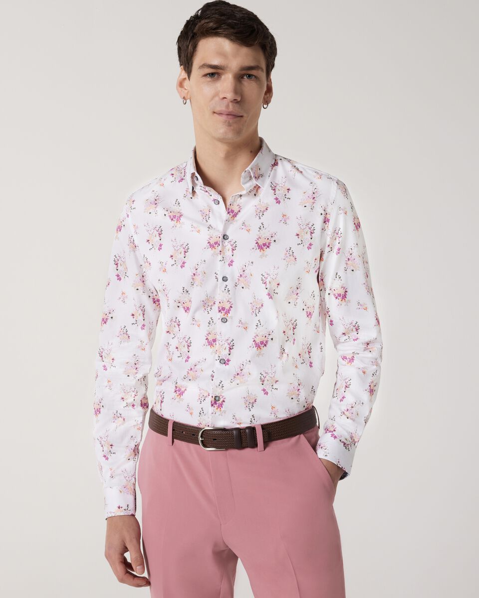 Floral Print Long Sleeve Shirt, Aubergine, hi-res